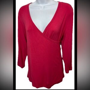 DREAMSACKS Tee Shirt Top Bamboo Crossover V Neckline Pink Stretchy Yoga